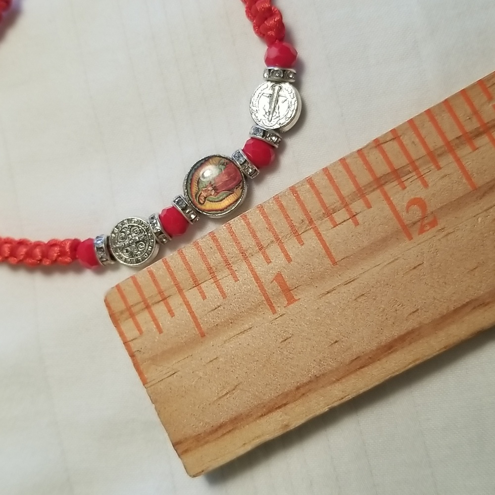 Silver Red Rhinestone Religious Bracelet - Picture 3 of 3